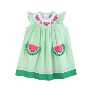 Lil Cactus Girls  Smocked Bishop Dress, Green